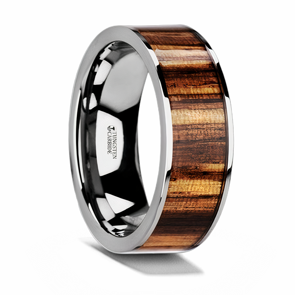 Zebra Wood Inlay Ring with Polished Edges & Flat Profile - Camo Ever After