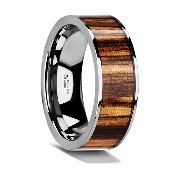 Zebra Wood Inlay Ring with Polished Edges & Flat Profile - Camo Ever After