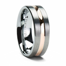 Brushed Tungsten Ring with Rose Gold Plated Groove 