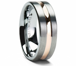 Brushed Tungsten Ring with Rose Gold Plated Groove 