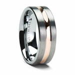 Brushed Tungsten Ring with Rose Gold Plated Groove 