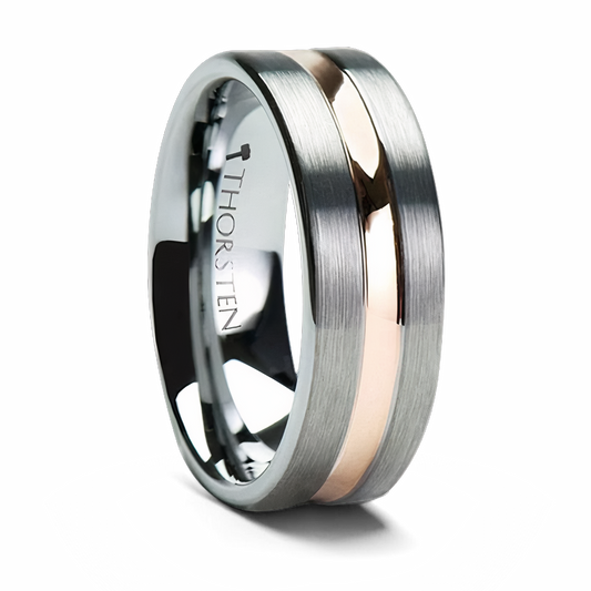 Brushed Tungsten Ring with Rose Gold Plated Groove 