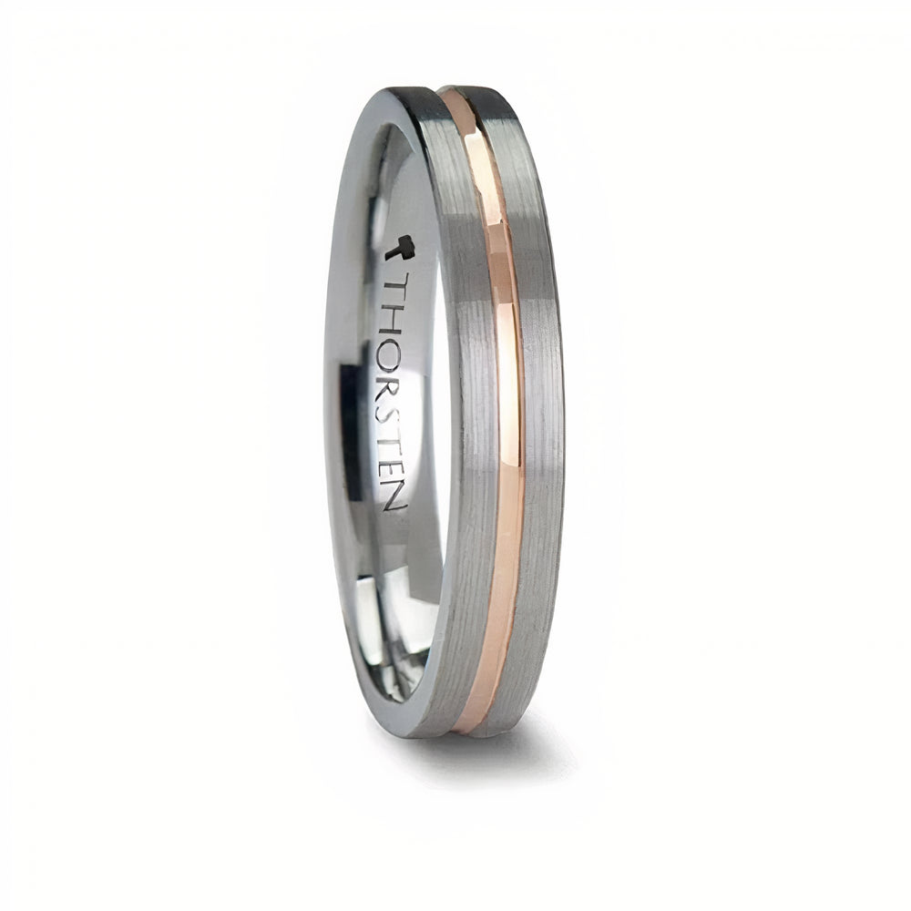 Brushed Tungsten Ring with Rose Gold Plated Groove 
