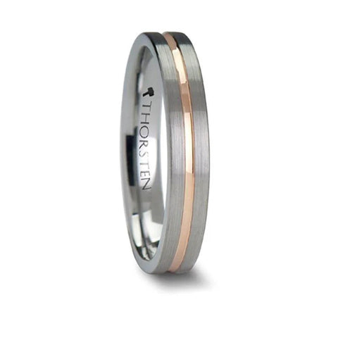 Brushed Tungsten Ring with Rose Gold Plated Groove