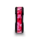 Black Ceramic Ring with Pink and White Camo Inlay 