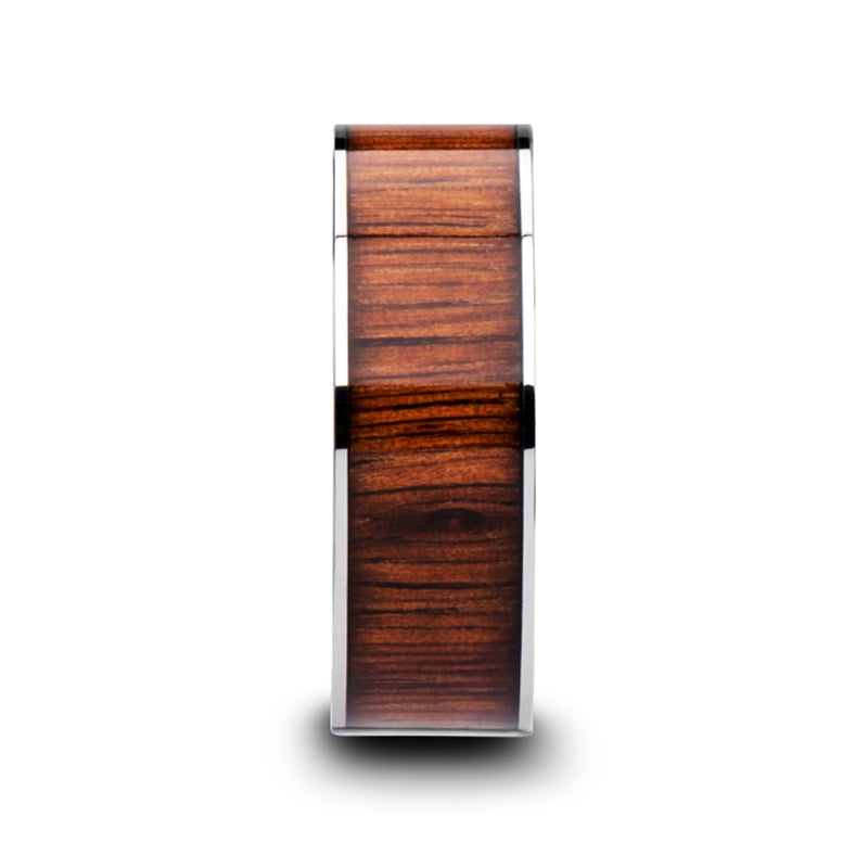 Rare Koa Wood Inlay Wedding Band - Flat Tungsten 