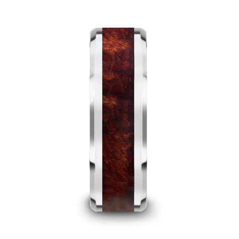 Red Wood Inlay Ring - Beveled Tungsten 8mm
