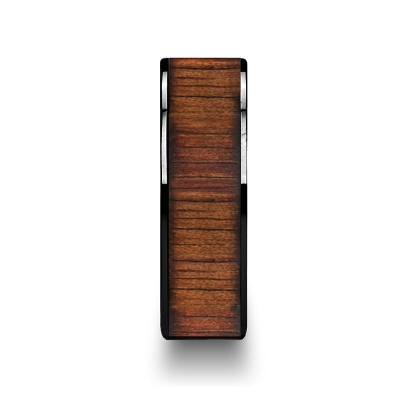 Koa Wood Inlay Ring in Flat Black Ceramic 