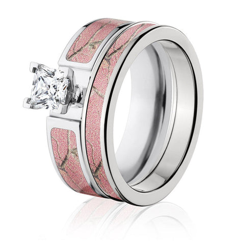 Realtree AP Pink Camo Wedding Ring Bridal Set