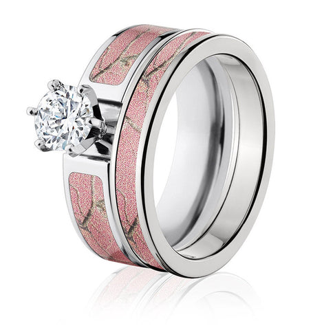 Realtree AP Pink Camo Wedding Ring Bridal Set