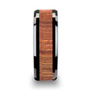 Koa Wood Inlay Ring in Beveled Black Ceramic 