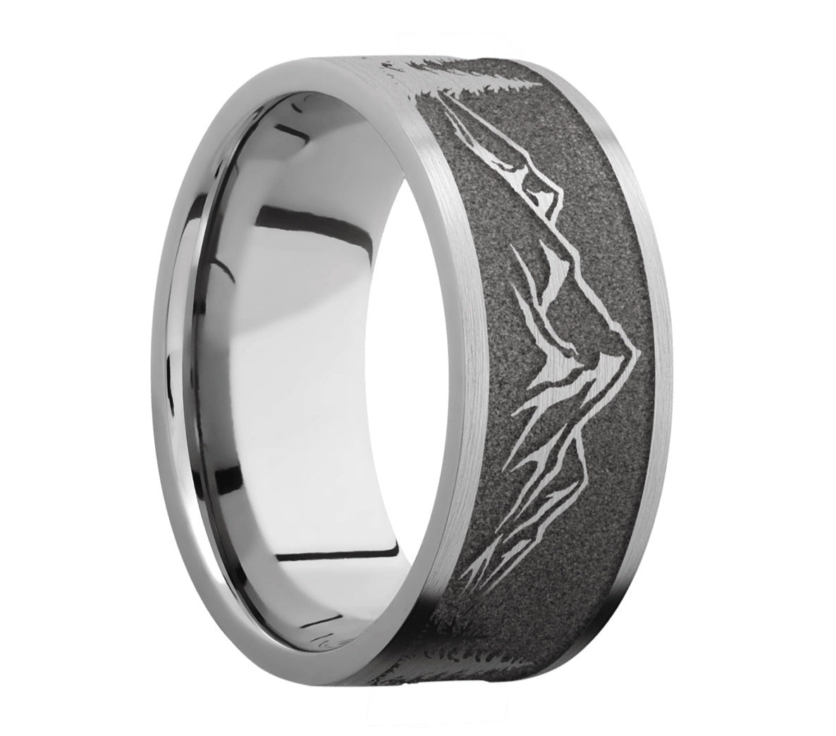 Mountain Scene Ring with Trees - 9mm Titanium 