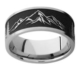 Mountain Scene Ring with Trees - 9mm Titanium 