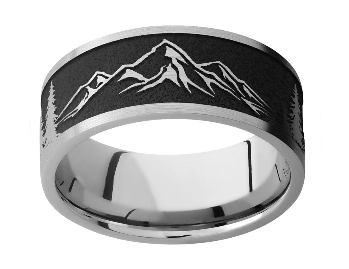 Mountain Scene Ring with Trees  black Background