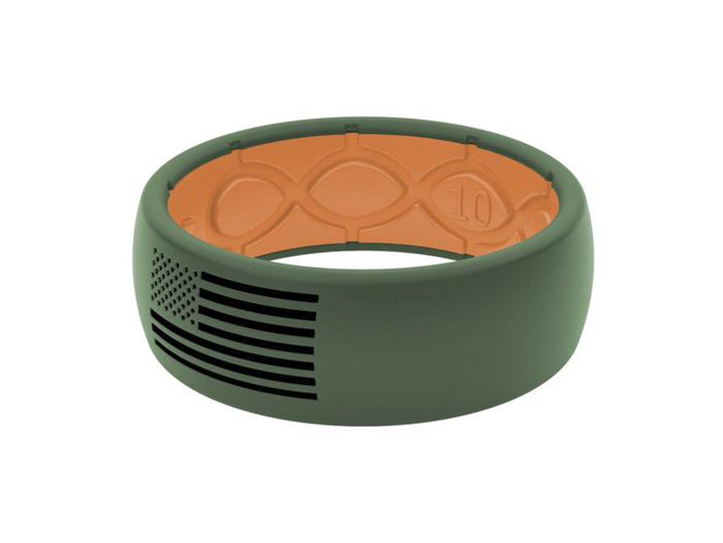 American Flag Silicone Ring - Moss Green/Orange 
