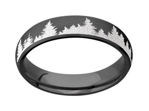 Black Zirconium Tree Line Womens Ring