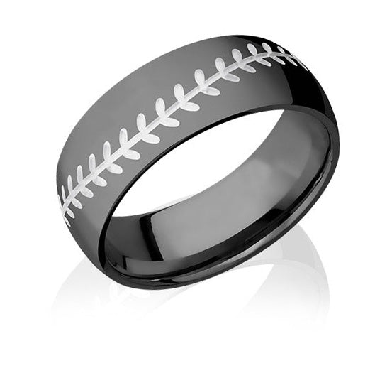 baseball ring in black with white stitching
