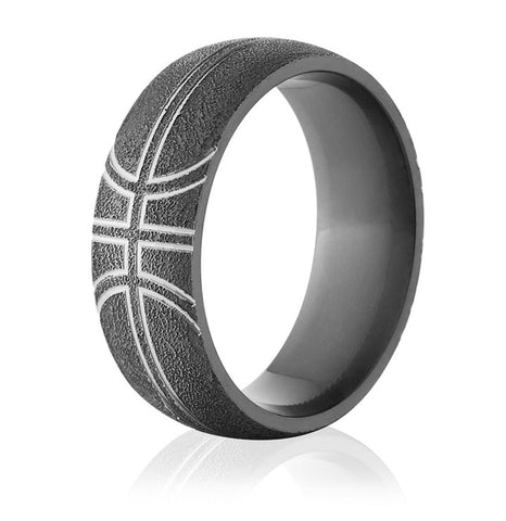 Black Basketball Wedding Ring Textured