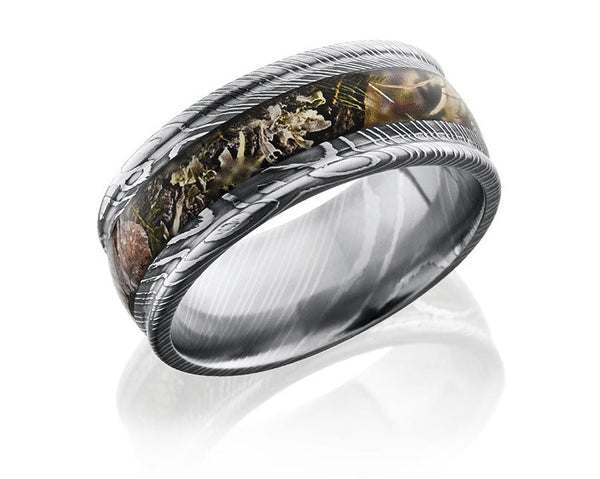 Damascus Steel Kings Woodland Camo Ring