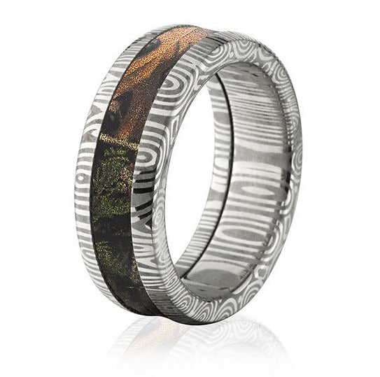 Realtree Damascus Steel Ring in 8mm Domed Profile Design