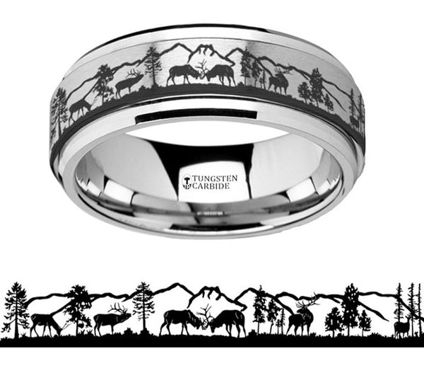 Deer Stag Mountain Range Spinner Ring - Tungsten 8mm - Camo Ever After