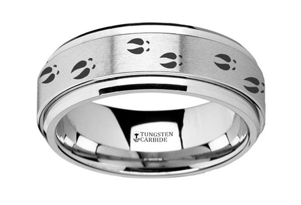 Spinner Ring  with Deer Tracks - Tungsten - 8mm - Camo Ever After