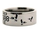 Duck Band Wedding Ring with Laser Carved Ducks 