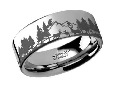Forest Scene Ring with Animals and Trees - Tungsten  6mm - 10mm