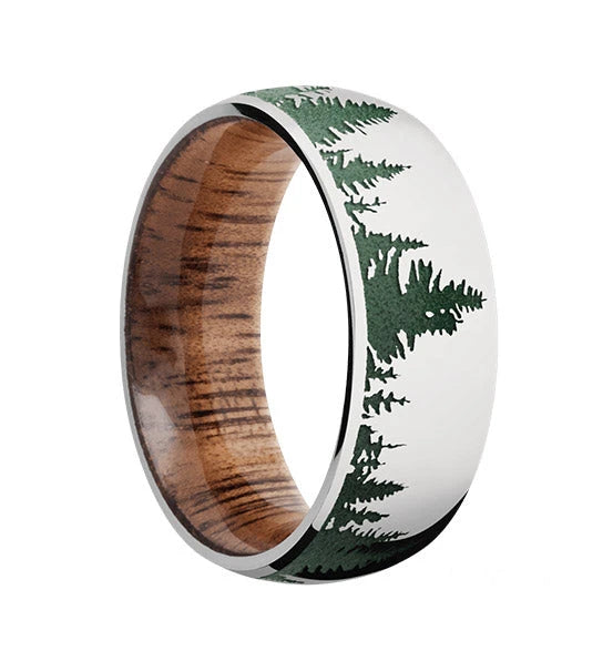 Green Tree Line Ring with Koa Wood Sleeve 