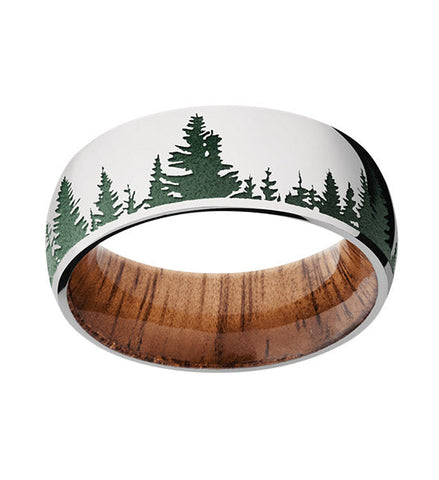 Green Tree Line Ring with Koa Wood Inside