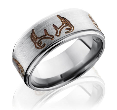 Titanium 9mm Band with Brown Antler Pattern
