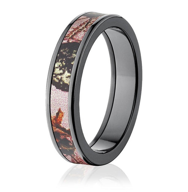 Pink Camo Ring in Black Zirconium - 5mm Mossy Oak Breakup - Camo Ever After