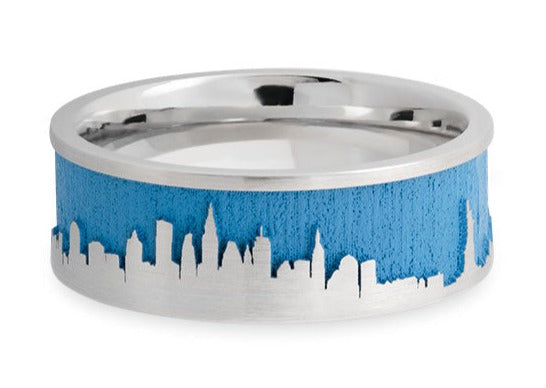 New York Skyline Ring with Blue Sky 