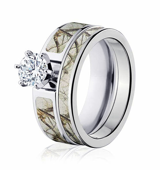 Realtree Snow Camo Bridal Set for Her - Pick your Stone 