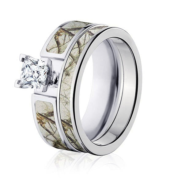 Realtree Snow Camo Bridal Set for Her - Pick your Stone 