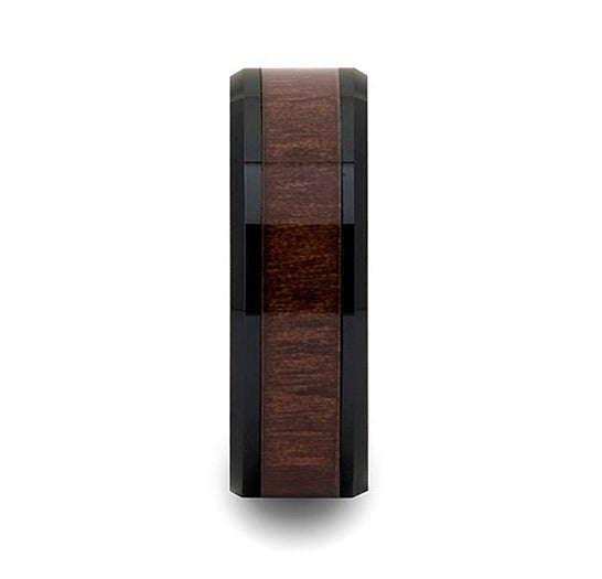 Dark Walnut Wood Inlay Ring in Black Titanium - 8mm 
