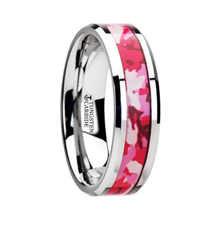 Pink Military Style Camo Ring in Tungsten
