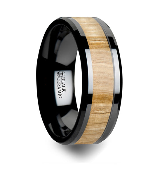 Black Ceramic Ash Wood Inlay Ring