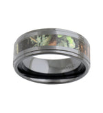 Camo Ring in Black Ceramic with Leaves and Branches 