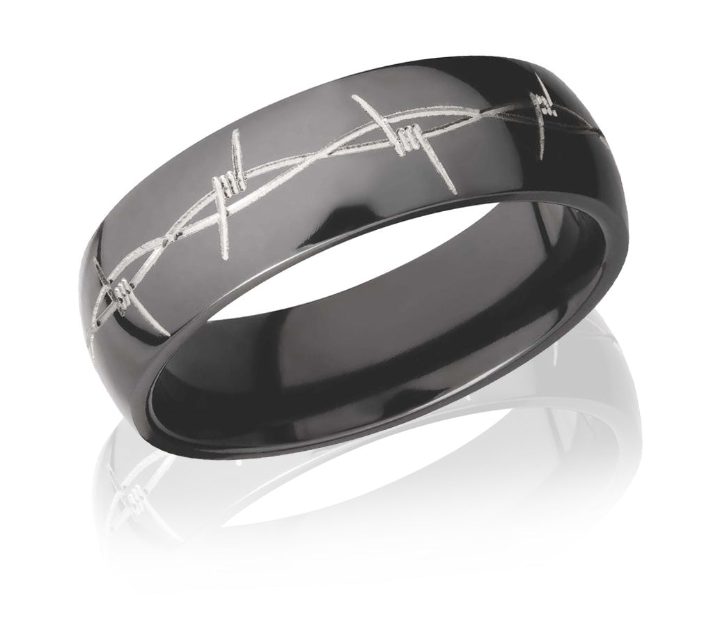 Black Ring with Barbed Wire Pattern - 7mm 