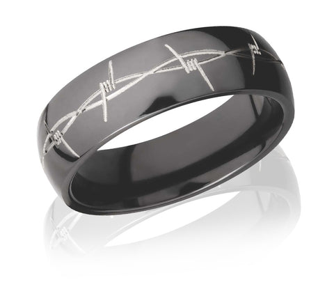 Black Ring with Barbed Wire Pattern - 7mm