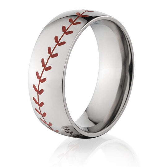 Baseball Wedding Band with Red Stitching