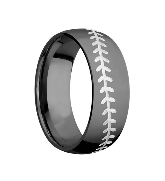 Baseball Ring in Black with White Stitch - 8mm - Camo Ever After