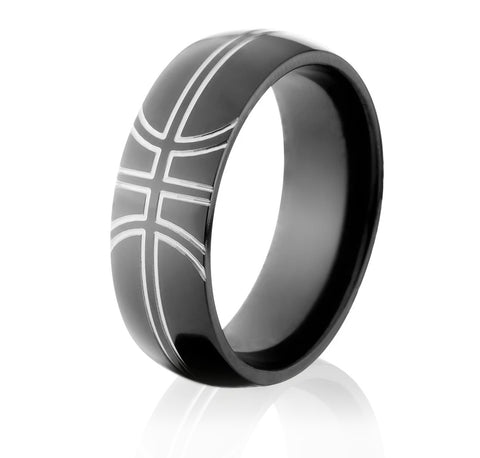 Black Basketball Wedding Ring - 8mm