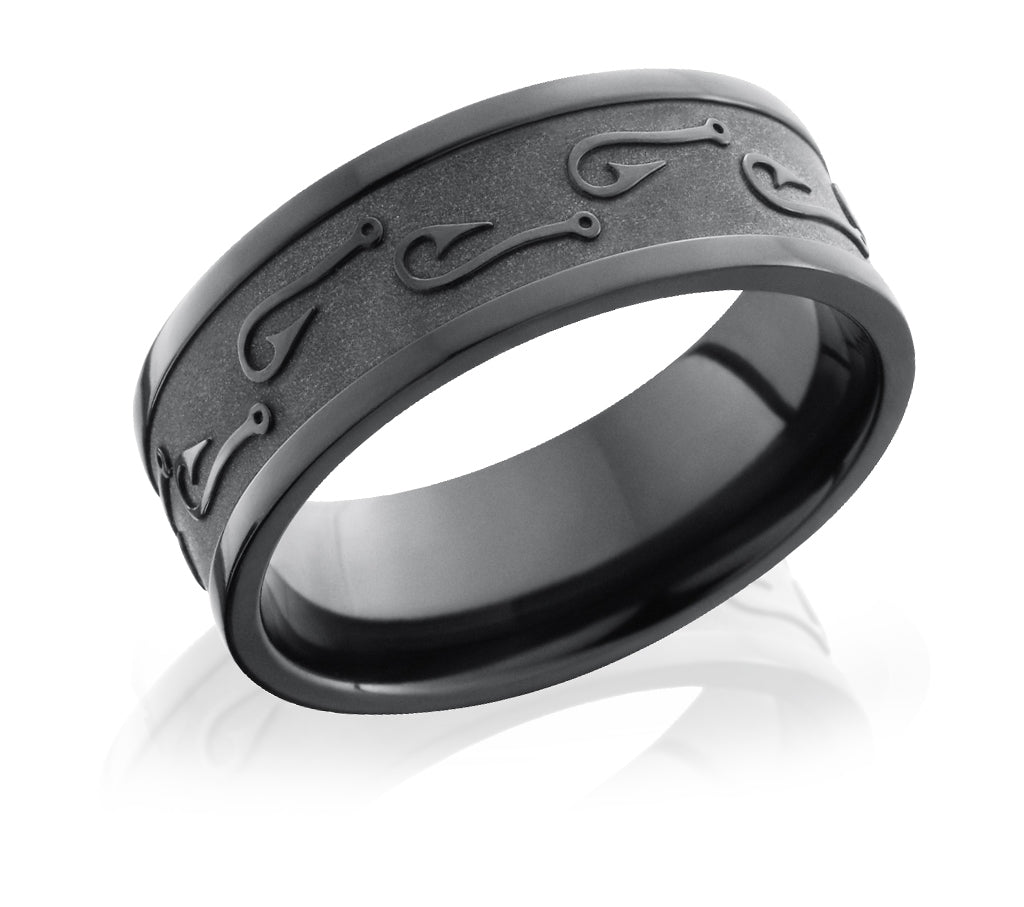 black fish hooks wedding ring
