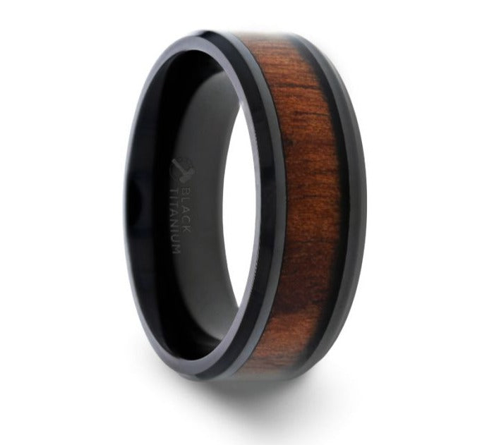 Dark Walnut Wood Inlay Ring in Black Titanium - 8mm - Camo Ever After