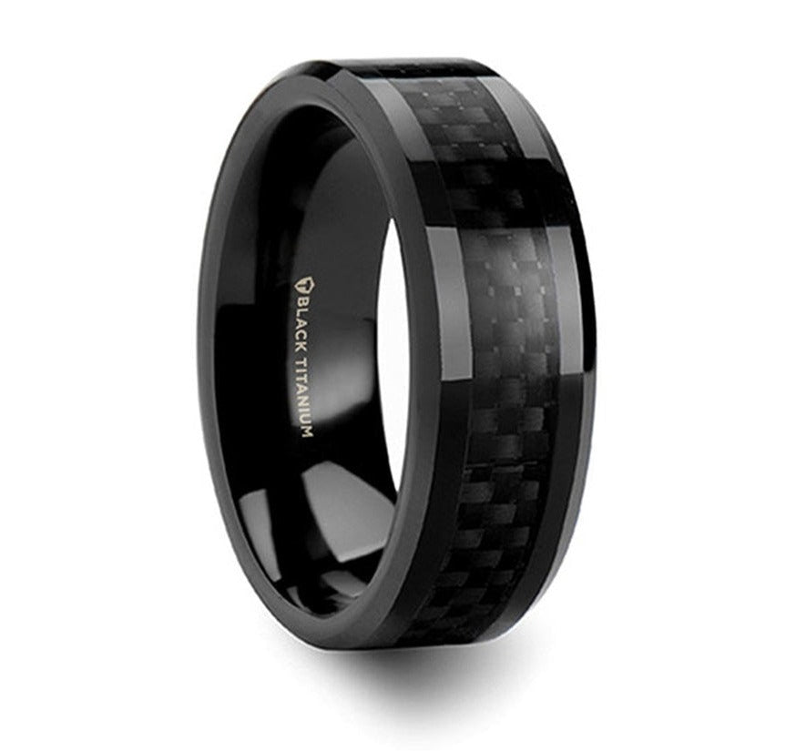 Black Carbon Fiber Ring - Black Titanium 8mm 