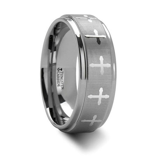 Tungsten Ring with Crosses