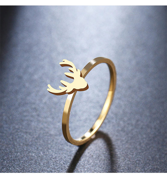 Deer Head Ring for Women - 316L Stainless Steel 