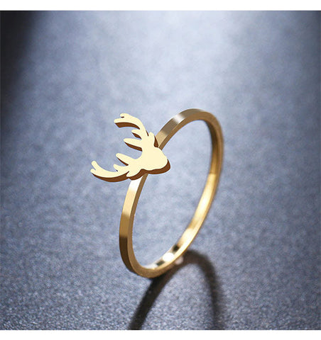 Thin Deer Head Ring Gold Plated